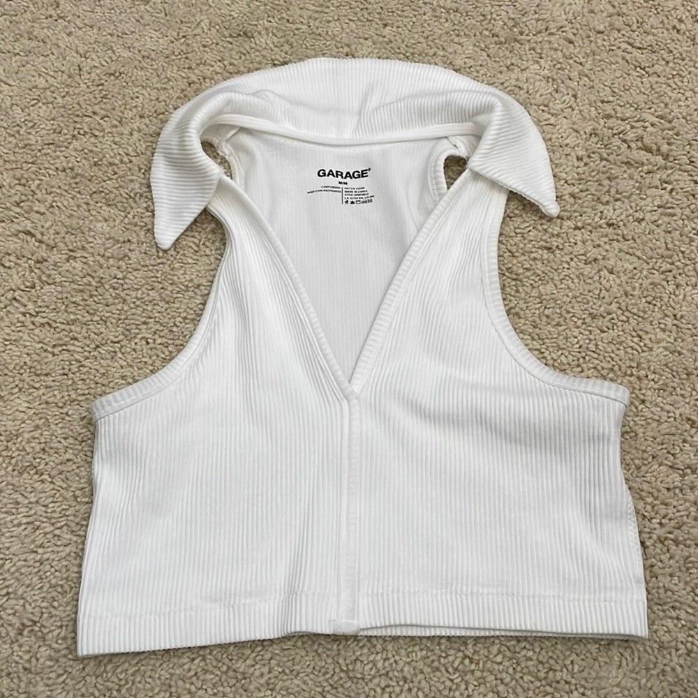 Garage white collared tank top